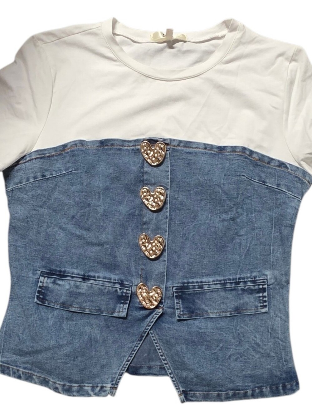 Steps NY Denim Corset 2-in-1 Top Gold Heart L